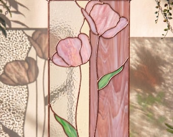 Mohnblumen-Glasfenstermuster – Moderne florale Fensterpaneel-PDF-Vorlage | Minimalistischer Blumen-Sonnenfänger