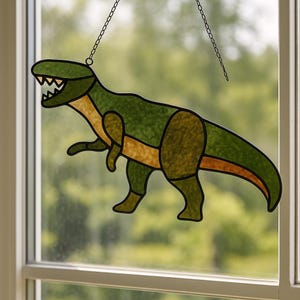 T-Rex Dinosaur Stained Glass Pattern – Fierce Prehistoric Suncatcher PDF for DIY Glass Art