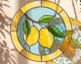 Zitrone Buntglas Muster - Zitrusfrüchte Rund Suncatcher Fensterbehang | Küchen Dekor PDF Vorlage