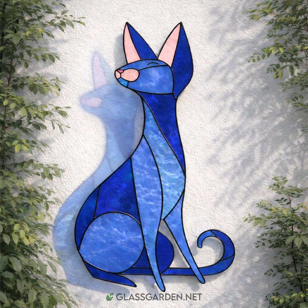 Blue Sitting Cat Stained Glass Pattern – Elegant Glass Suncatcher ...