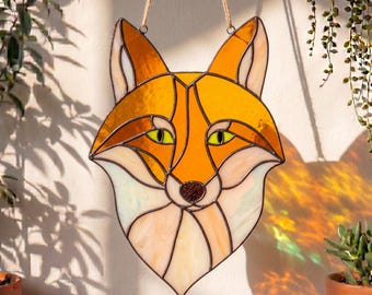 Fox Head Stained Glass Pattern – Woodland Animal Suncatcher Template | Digital PDF Pattern for Window Art