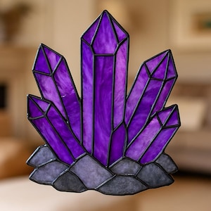 Crystal Cluster Stained Glass Pattern PDF – Amethyst Geode-Inspired Suncatcher | Digital Download for DIY Glass Art
