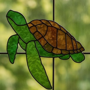 Sea Turtle Stained Glass Pattern – Ocean Animal Digital PDF Template for Window Art or Suncatcher