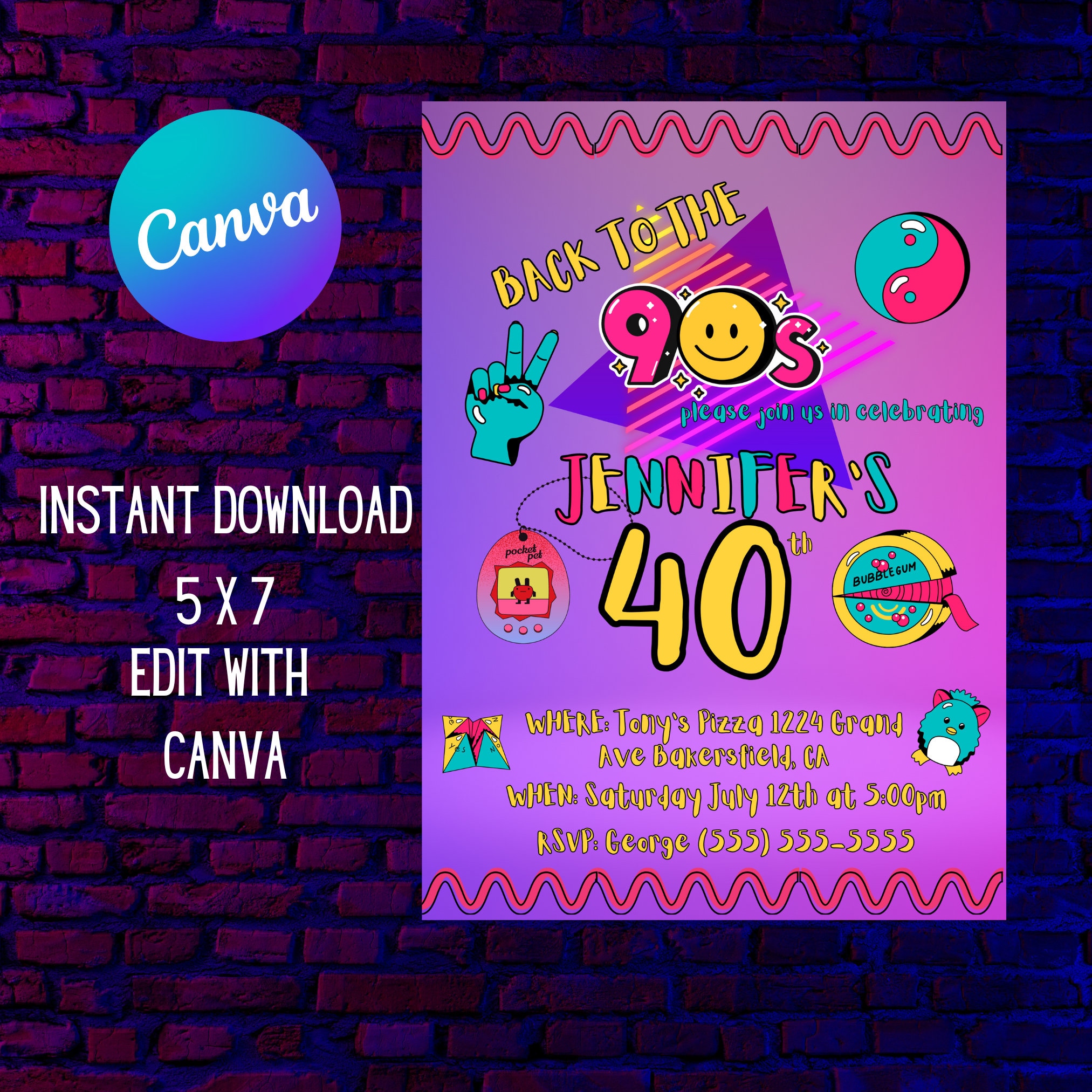 90s Birthday Invitation Editable Invitation Digital Download 90s Nostalgic Throwback Retro Rewind House Party Invitation