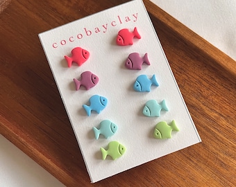 Polymer Clay Earrings | Mini Coastal Fish Studs | Summertime Earrings | Earrings for Kids & Toddlers | Cute Earrings for Kids and Toddlers