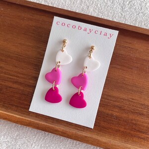 Polymer Clay Earrings | Triple Heart Dangle | Heart Earrings | Pretty Heart Earrings