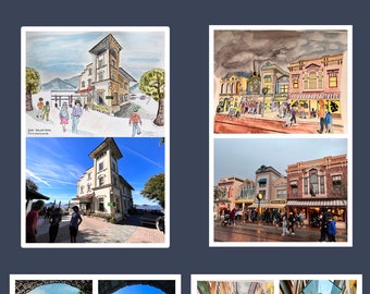 Custom Watercolor Landscape or City Landscape, Architecture of Adventure Travel or Vacation