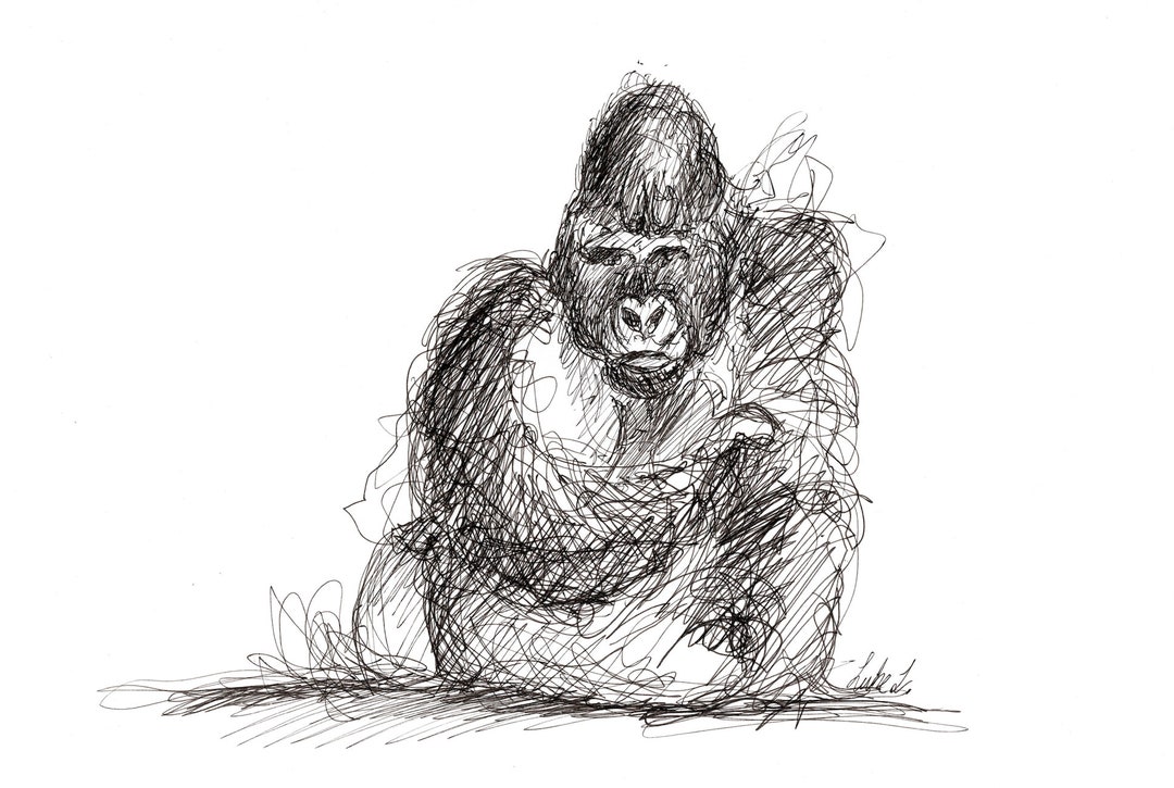 Gorilla Sketch Wall Art Print Zoo Animal Wall Art Black and Etsy