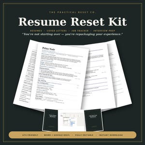 Resume Reset Kit | ATS Resume Templates, Cover Letters, Job Tracker, Interview Prep & Career Change Workbook | Word + Google Docs + Excel