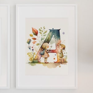 Descarga instantánea acuarela letra A impresión-vibrante arte de la pared de la guardería para la decoración de la habitación de los niños - arte digital caprichoso para la inspiración creativa