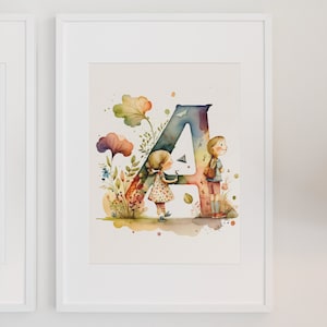 Descarga instantánea acuarela letra A impresión-vibrante arte de la pared de la guardería para la decoración de la habitación de los niños - arte digital caprichoso para la inspiración creativa