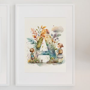 Descarga instantánea acuarela letra A impresión-vibrante arte de la pared de la guardería para la decoración de la habitación de los niños - arte digital caprichoso para la inspiración creativa