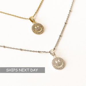 Cubic Zirconia Smile Charm Necklace: Dainty Gold Plated Jewelry