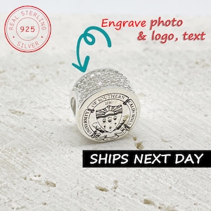 Custom  Sterling Silver Charm, Personalized University High school Graduation Gift Engraved Charm for Bracelet, Necklace by Pinkpig SSC-102