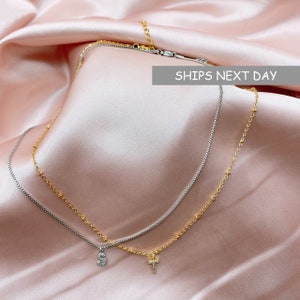 Cubic Zirconia Initial Necklace: Dainty 18k Gold Plated Charm