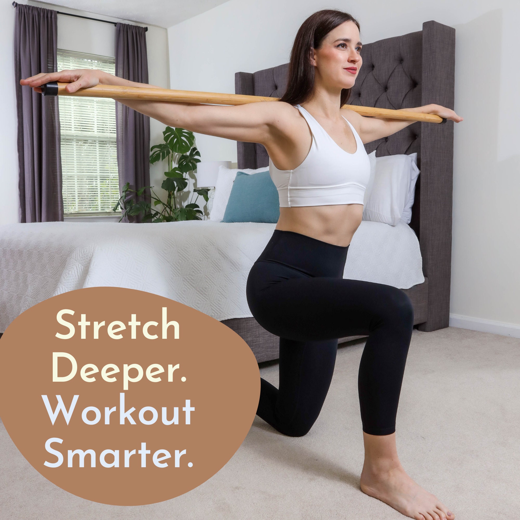 Yoga Stick 5ft Natural Bamboo Mobility Stick for Fitness and Physical ...