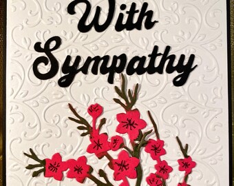 Sympathy Card - Black and White with Pink Florals 4.25x5.5