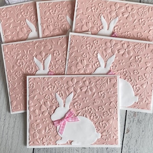 Reliëf Baby Bunny roze baby shower kaarten, Bunny babyaankondigingen, baby shower uitnodigingen, bedankt voor het geschenk, set van 6, 5.5x4.25