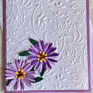 "Geprägte Grußkarten in Weiss und Lavendel, handgemachte Karten mit Blumen, "" Danke "" Dankeschön, Set von 6 Stück, 5.5x4.35."