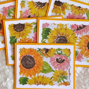 Bunte Sonnenblume Grußkarten, Alle Anlässe Karten, Danke, Denken an Sie, Geburtstag, Denken an Sie, handgemacht, Set von sechs, 5,5 x 4,25