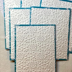 Cartes de correspondance en relief à fleurs blanches, bleues et blanches, cartes pour toutes les occasions, merci, en pensant à vous, rétablissement, fait main, lot de six, 5,5 x 4,25