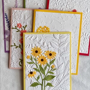 Cartões em relevo com seis padrões, desenhos florais, laços, flores pintadas à mão, feitos à mão, para todas as ocasiões, aniversário, conjunto de seis, 5,5 x 4,25