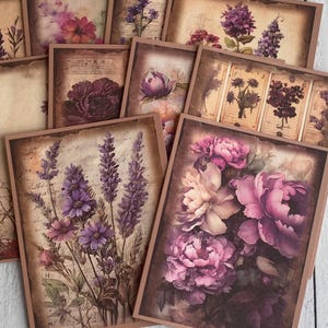 Tarjetas de notas vintage para cualquier ocasión, tarjetas florales de verano, hechas a mano, ramos florales, lavanda y peonías, juego de diez, 5,5 x 4,25