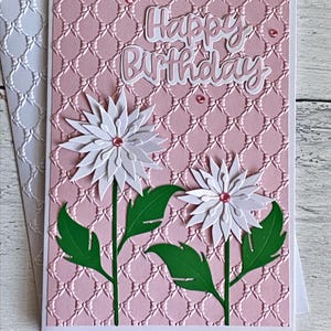 Geprägte Geburtstagskarte in Pink mit weißen Müttern, 3D Prägung mit Schleifen, handgefertigt, Edelsteine, Die besten Wünsche an einem besonderen Tag, 13x18
