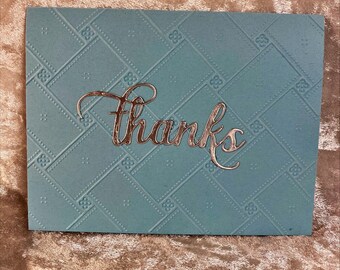 Blue and Silver Embossed Thank You Cards 4.25x5.5 (10 cards)
