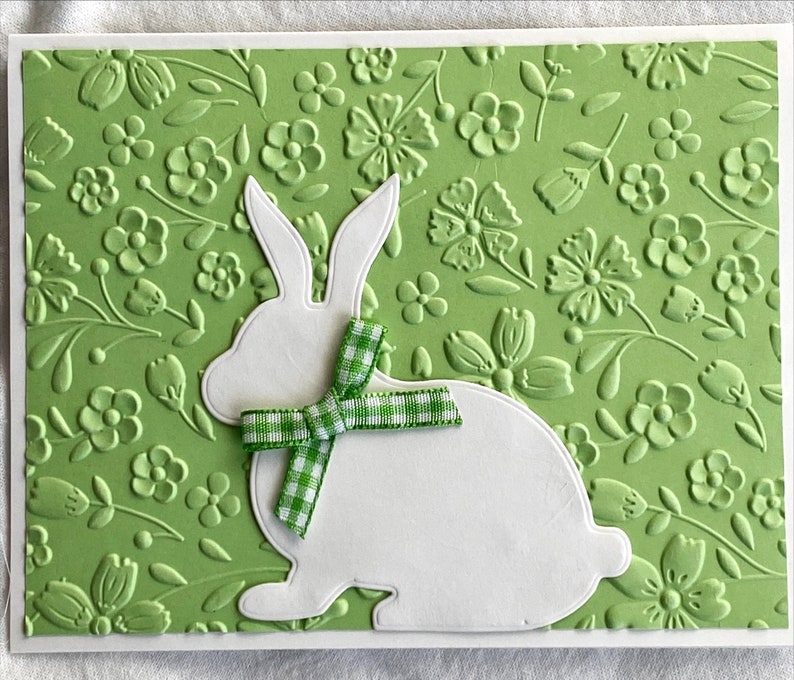 Easter Notecards Embossed in Assorted Colors with a Bunny and Gingham Bow, Easter Cards, Embossed Notecards for Easter, Set of Six, 5.5x4.25 image 4