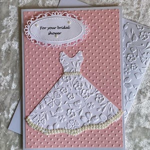 Biglietto per addio al nubilato in rosa e bianco con abito in rilievo con perle, addio al nubilato, solo per la sposa, congratulazioni alla sposa, 5x7