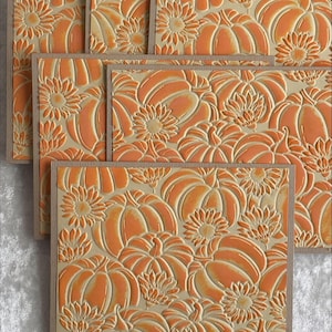 Cartes de correspondance en relief et encrées, citrouilles et tournesols, faits main, toutes les occasions, automne, action de grâces, je pense à vous, lot de six, 5,5 x 4,25