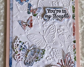 Sympathy Butterfly Card Embossed with Butterflies, Handmade Embossed Sympathy Card, Sympathy Card for Difficult Time, 5x7