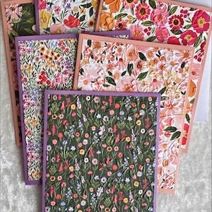 Geprägte Blumen-Grußkarten, Alle Anlasskarten, Denken an Sie, Gute Besserung, Dankeschön, Sympathie, Handgemacht, Sechser-Set, 5,5 x 4,25