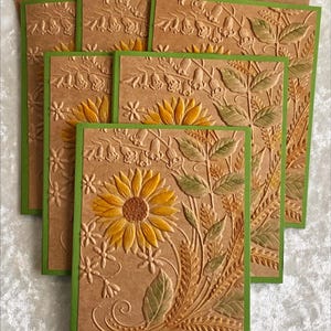 Cartão de girassol em relevo, cartões de outono, pintados à mão, feito à mão, para todas as ocasiões, pensando em você, Ação de Graças, conjunto de seis, 5,5 x 4,25