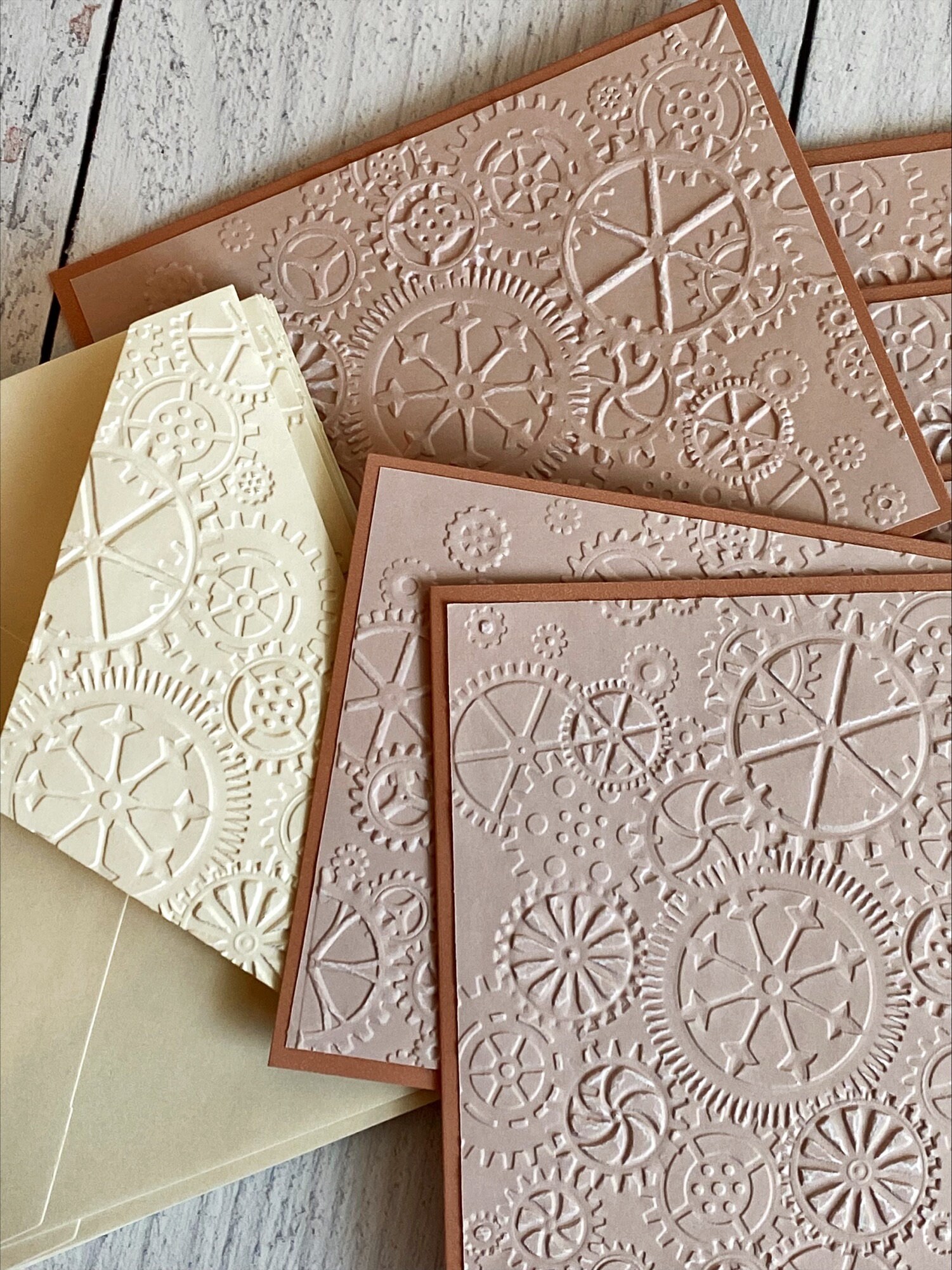 Embossed Notes Steampunk 3D Embossed Notecards (set of 6), Wheels, Gears, and Cogs 5 ...