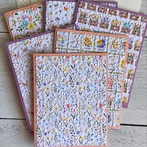 Geprägte Grußkarten mit Blumenmuster, für alle Anlässe mit Blumen, Vögeln und Schmetterlingen, handgemacht, Denken an Sie, Sechser-Set, 5,5 x 4,25