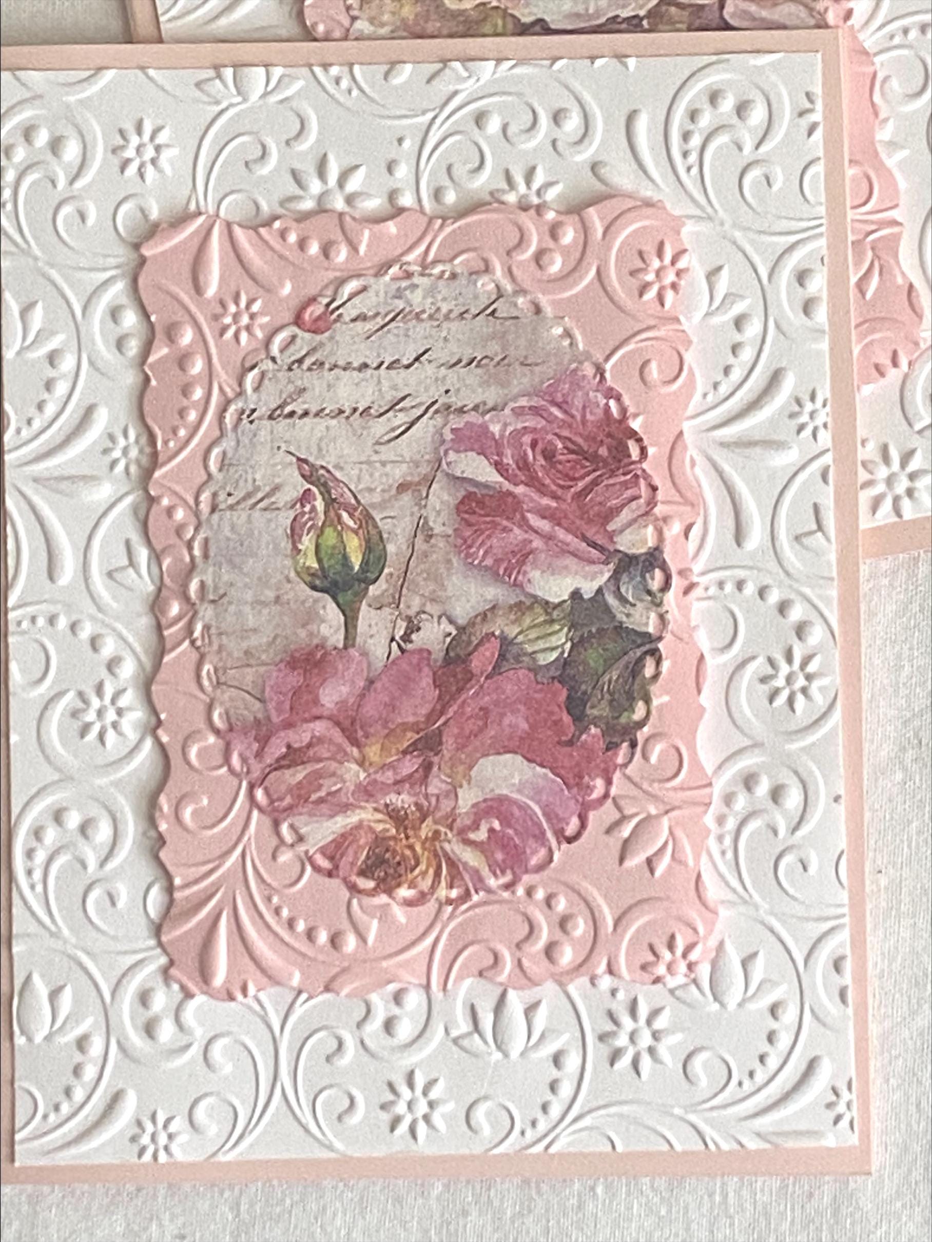 Embossed Notes Embossed Notecards With Roses and More Roses, Pink and White, Handmade ...