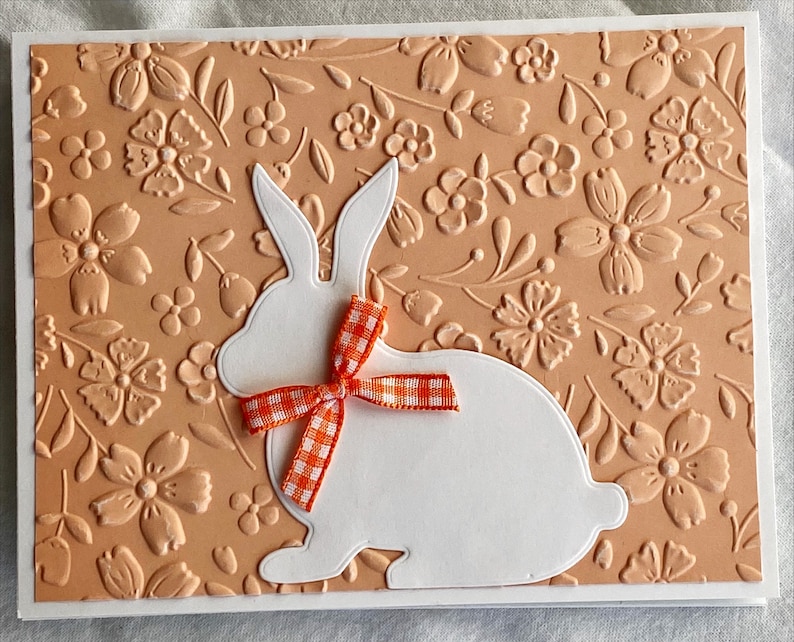 Easter Notecards Embossed in Assorted Colors with a Bunny and Gingham Bow, Easter Cards, Embossed Notecards for Easter, Set of Six, 5.5x4.25 image 5