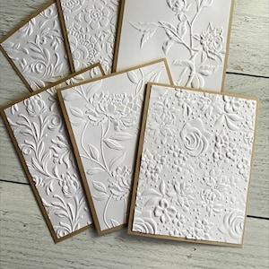 Embossed Framed Notecards, Set of Six Cards Embossed in Six Different Patterns, 5.5 x 4.25