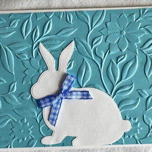 Easter Notecards Embossed in Assorted Colors with a Bunny and Gingham Bow, Easter Cards, Embossed Notecards for Easter, Set of Six, 5.5x4.25 image 3