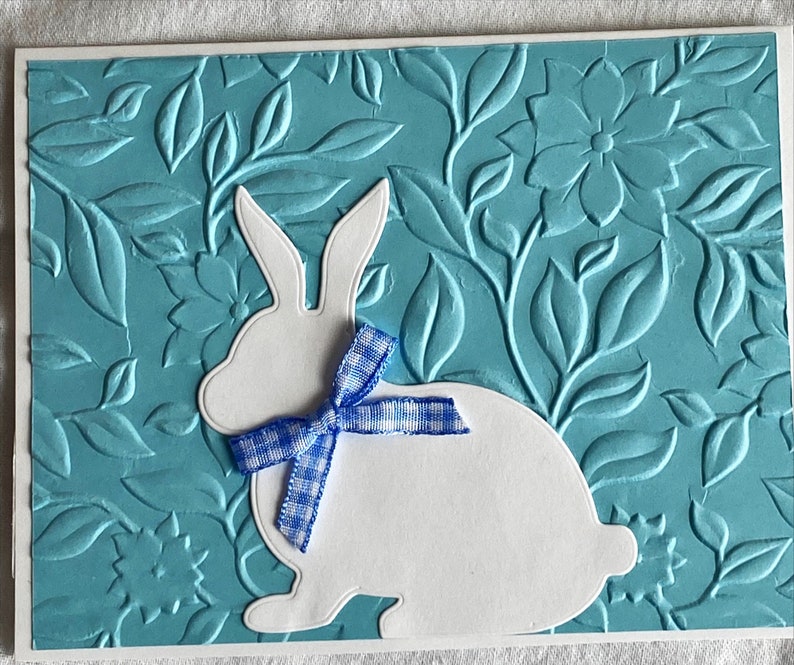 Easter Notecards Embossed in Assorted Colors with a Bunny and Gingham Bow, Easter Cards, Embossed Notecards for Easter, Set of Six, 5.5x4.25 image 3