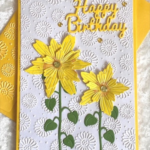 Cartão de aniversário com girassol em relevo, cartão de feliz aniversário com girassol em relevo e pedras preciosas, cartão de girassol, 5x7