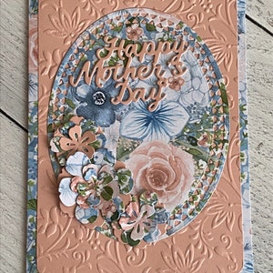 Biglietto per la festa della mamma con stampa floreale in pesca e blu con sfondo in rilievo, biglietto "Happy Mother's Day", giorno speciale della mamma, 5x7