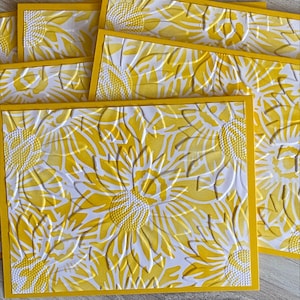 Girasoles en relieve y estarcidos con girasoles en amarillo y blanco, tarjetas de notas de girasol, juego de tarjetas para todas las ocasiones de seis, 5.5x4.25