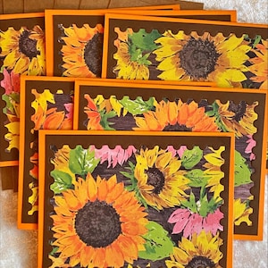 Tarjetas de notas de girasoles de otoño, para cualquier ocasión, Feliz otoño, Acción de Gracias, Cumpleaños, Agradecimiento, Cumpleaños de otoño, Hechas a mano, Juego de seis, 5.5 x 4.25