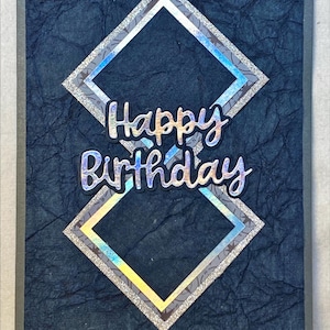 Biglietto di auguri di compleanno maschile in blu navy e argento, biglietto di auguri con texture, padre, figlio, nonno, marito, biglietto fatto a mano, 5x7