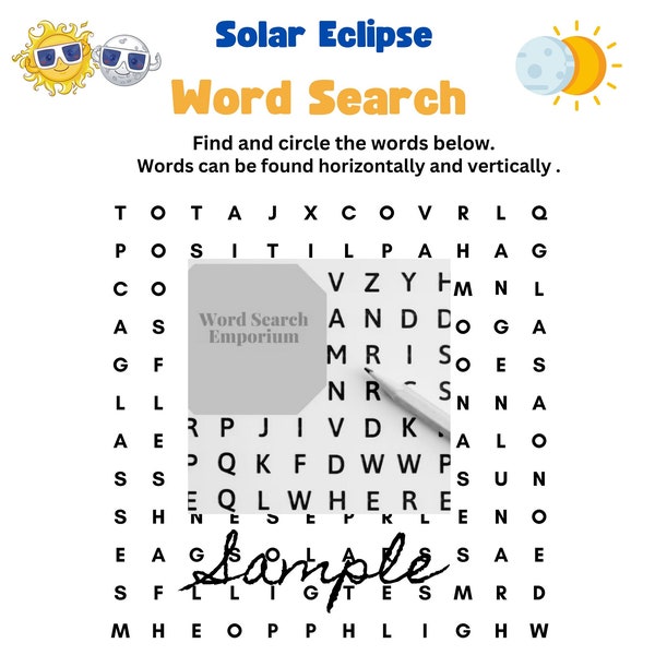 Get Ready for the 2024 Solar Eclipse with this fun word search game! A Great Activity for Classrooms, Eclipse Parties, & Family Game Nights!