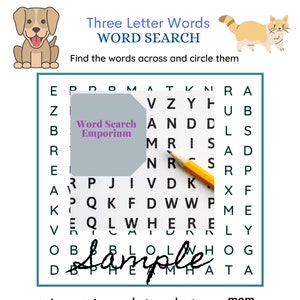 ¡Sopa de letras de tres letras! ¡Prepárese para la sopa de letras o en la escuela para principiantes! ¡Divertida y atractiva! ¡Para la familia y el aula!