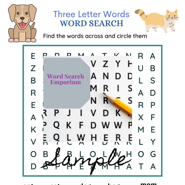 Three Letter Word-Word Search! Great for Getting Ready for or In School Word Search for Beginning Readers-Fun and Engaging! Digital Download